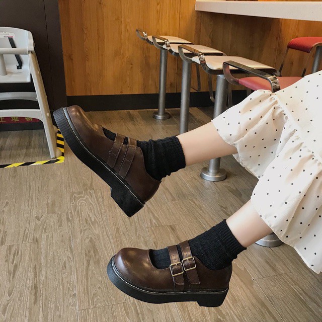 ulzzang Giày nữ ulzzang 2 quai da hàn quốc cao cấp đế vuông | BigBuy360 - bigbuy360.vn