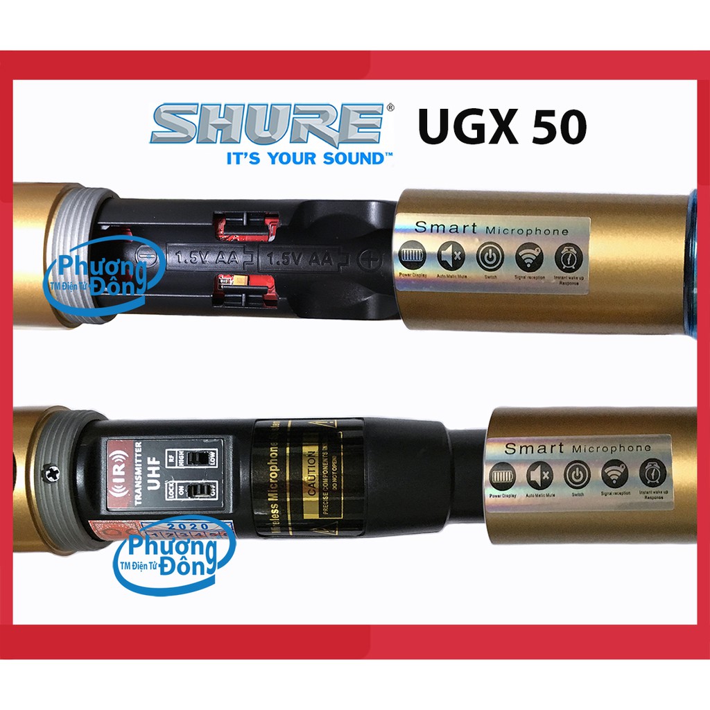 MICRO karaoke SHURE UGX 50 không dây New 2020 Board đỏ, 4 anten hàng loại 1 cao cấp