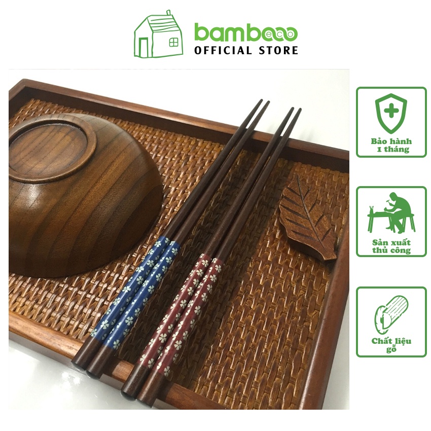 Đũa gỗ Nhật Bản BAMBOOO ECO đầu nhọn dễ gắp nhiều màu dài 23cm