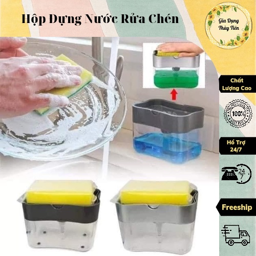 hộp đựng nước rửa chén tự động tạo bọt 2 in 1 thông minh tiện lợi kèm miếng bọt biển và 2 khăn lau đa năng cao cấp