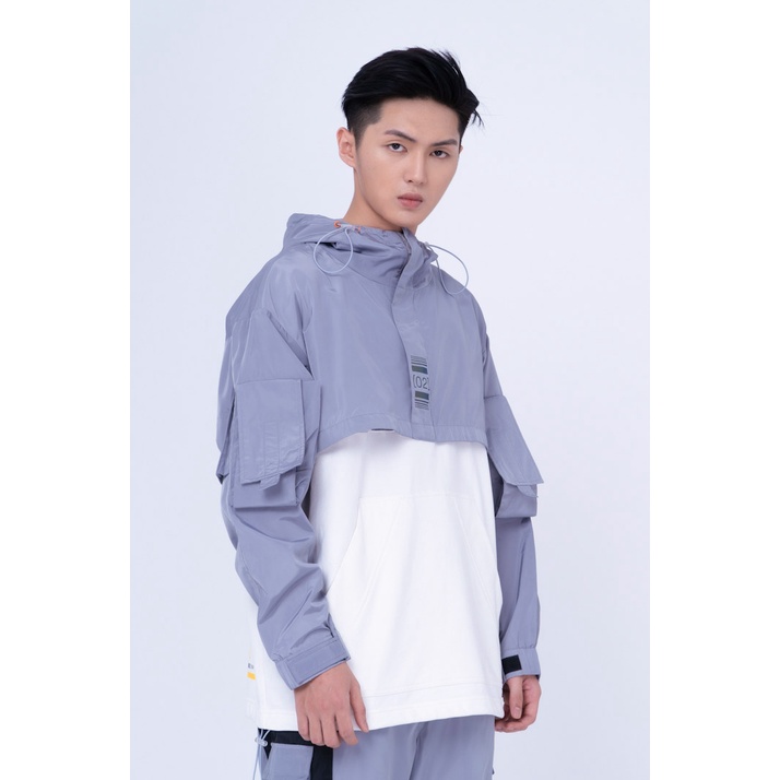 Áo Hoodie Nỉ Mũ Unisex BOO Dáng Oversized Phối Vải Gió Cá Tính Phong Cách Gen Z Độc Lạ