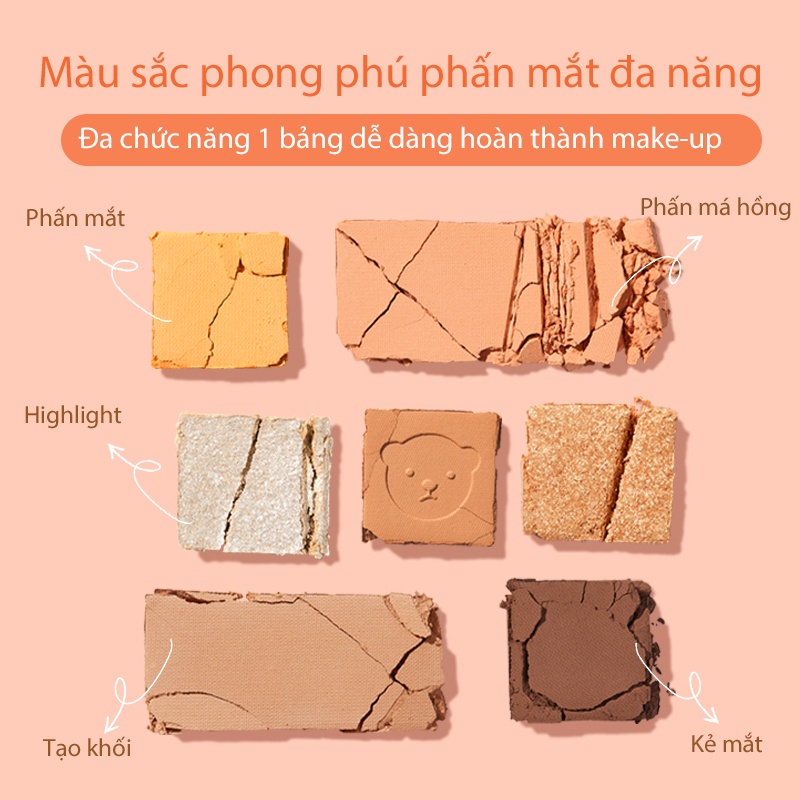 Bảng Phấn Mắt Pink Bear Little World 10g 7 Màu Lì Và Nhũ Làm Phấn Bắt Sáng | BigBuy360 - bigbuy360.vn