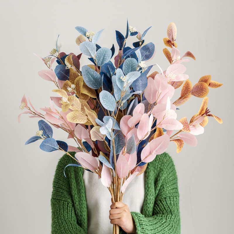 Nhánh Cây Bạch Đàn Nhân Tạo Màu Xanh Dương / Hồng Dùng Trang Trí Nhà Cửa / Tiệc Cưới