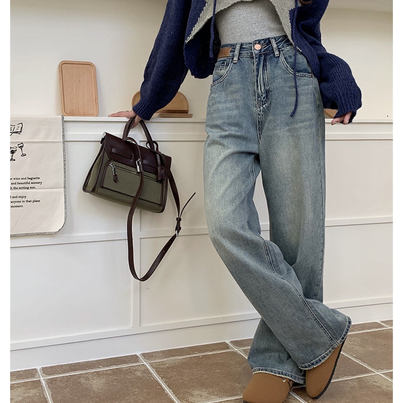 Quần Jean Dài Dáng Rộng Ống Suông Phong Cách Retro Thời Trang Dành Cho Nữ