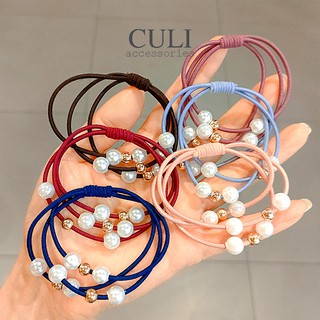 Dây cột tóc sợi thun kép phối châu, nhiều màu xinh xắn cho nữ - Culi accessories