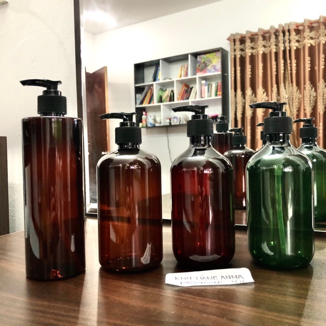 50 chai pet nhựa 500ml chiết mỹ phẩm màu nâu và trong suốt - combo 50 chai nhựa 500ml nhấn nhỏ giọt, xịt sương, nắp bật