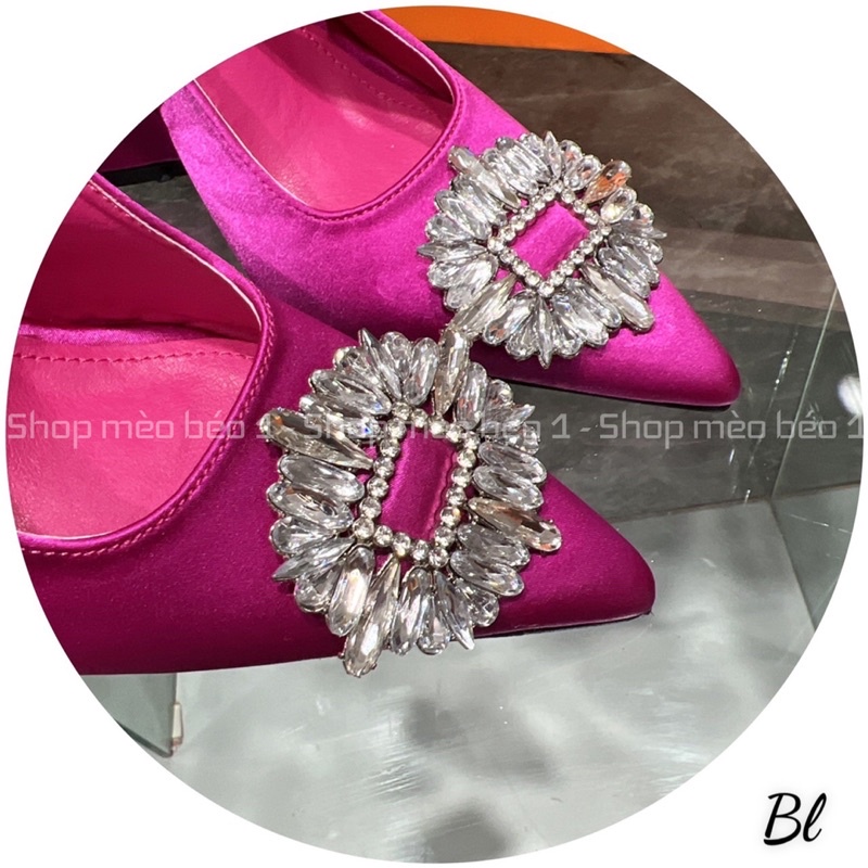 Sandal mũi nhọn mặt đá gót trụ loe fullbox hàng quảng châu cao cấp