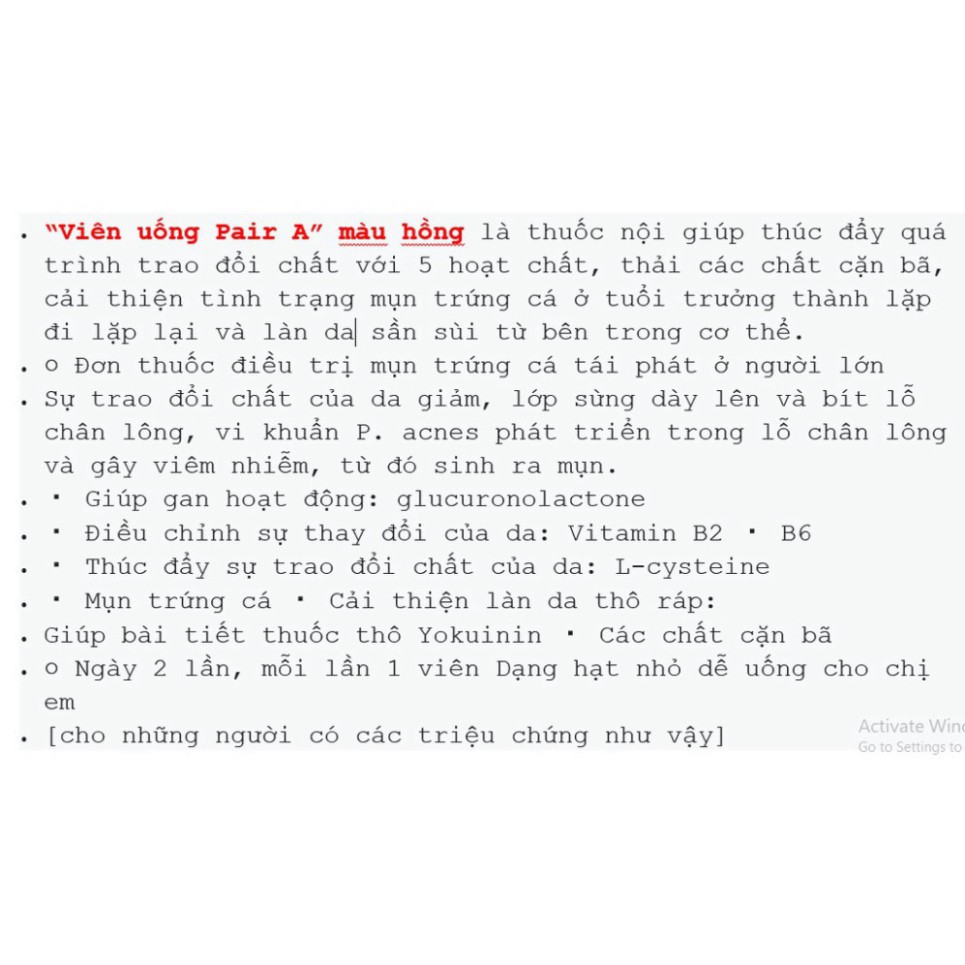 [Nhật nội địa] Viên uống Pair A giảm mụn bọc, mụn viêm, mụn trứng cá, mụn cám Nhật Bản