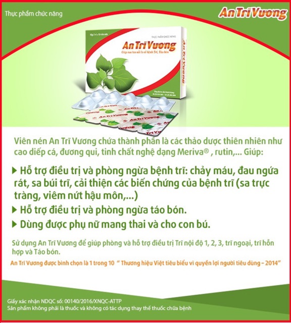 ✅[CHÍNH HÃNG] TPCN An Trĩ Vương - Hỗ trợ điều trị trĩ và táo bón ( hộp x30 viên) - Mẫu mới