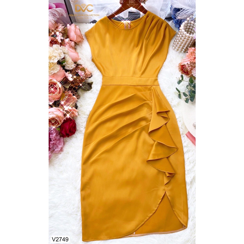 Váy body nhún eo cổ tròn sang chảnh V2749