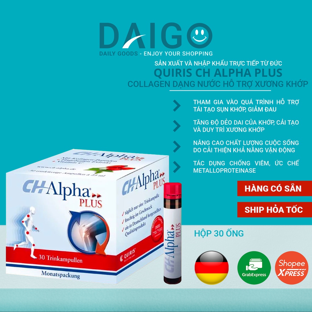 QUIRIS CH-ALPHA® PLUS - Collagen dạng nước hỗ trợ xương khớp hoạt động hiệu quả– Hộp 30 ống x 25ml