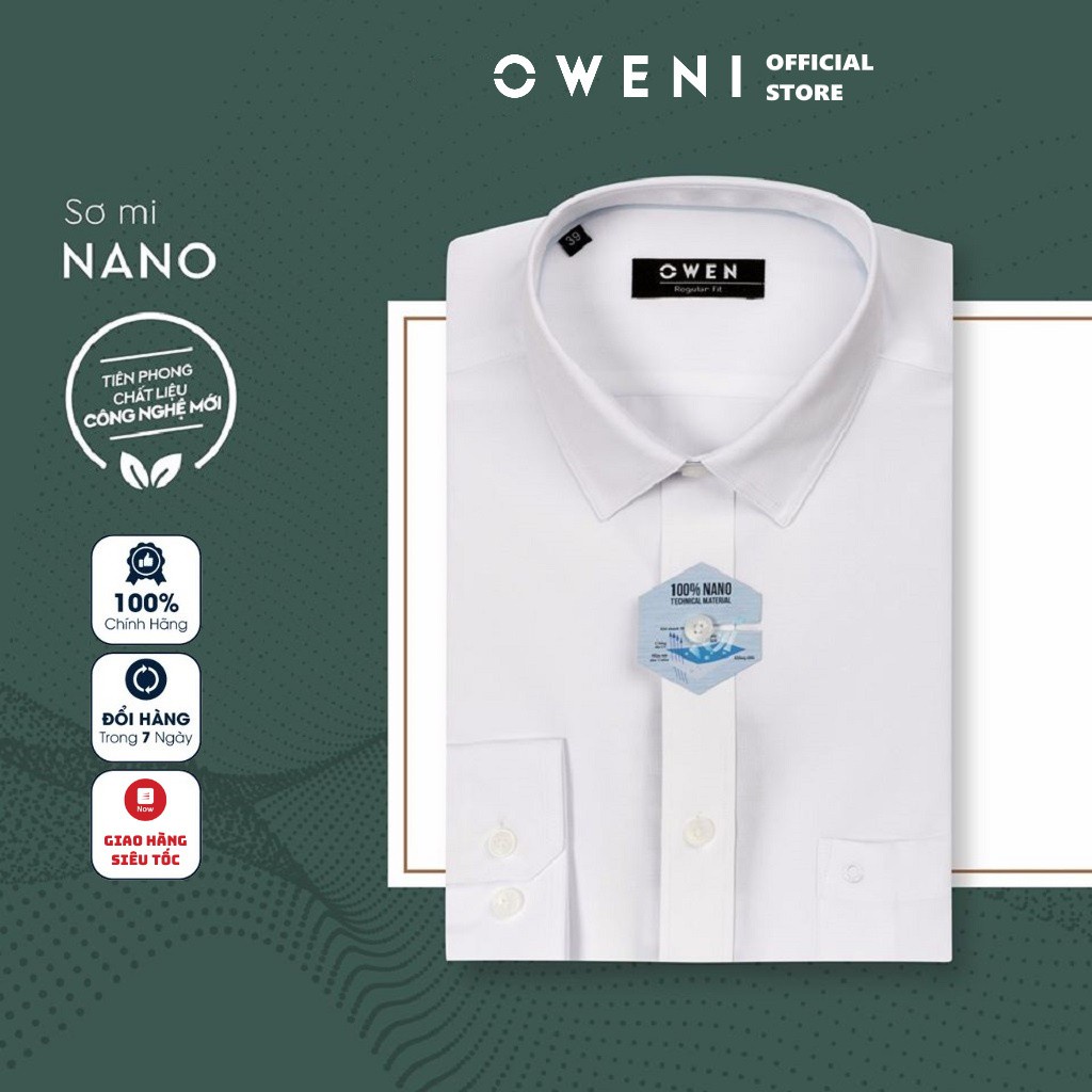✒Áo Sơ Mi Trắng Công Sở Nam Tay Dài Owen AR90779D2 Vải Nano Cao Câp Mềm Mát Không Nhăn Dáng Regular Fit Có Túi Ngực