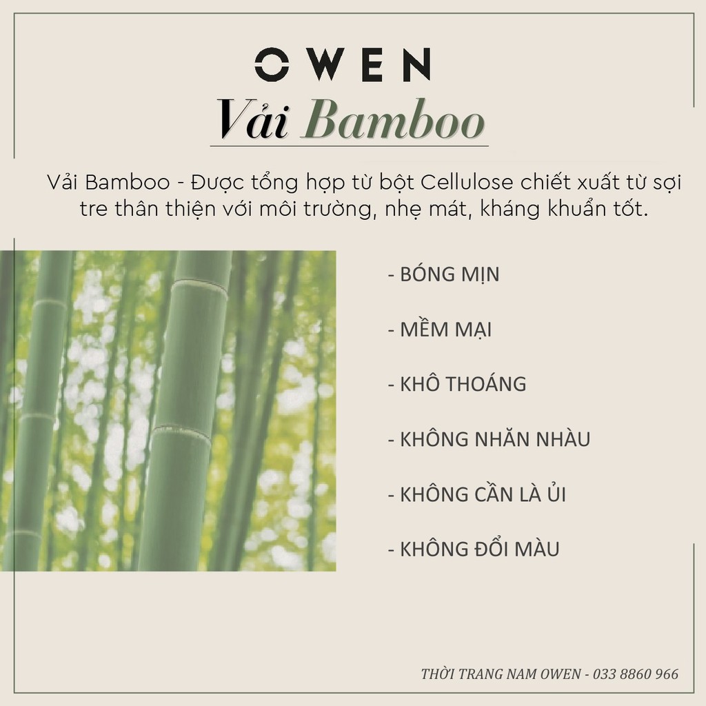 OWEN - Áo sơ mi ngắn tay xanh sáng Bodyfit chất sợi tre mới