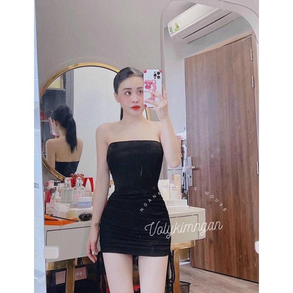 Đầm 2 dây ôm body rút dây 2 bên chất thun Len Gân Shop Cam Kết Hàng Y Hình Kèm Ảnh Thật Chính Chủ ( Size từ 40-53kg )
