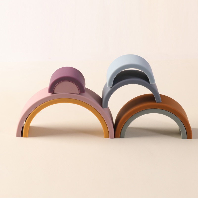 1 Bộ Đồ Chơi Xếp Chồng Lên Nhau Bằng Silicone Màu Cầu Vồng Giáo Dục Sáng Tạo Cho Bé