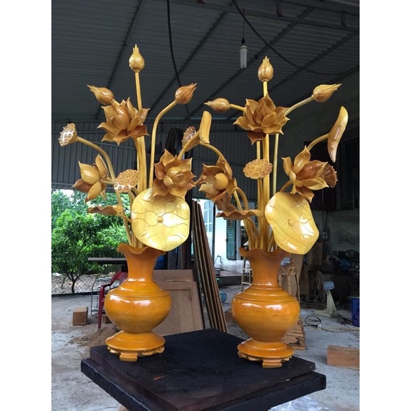 Bình Hoa Sen Gỗ Mít
