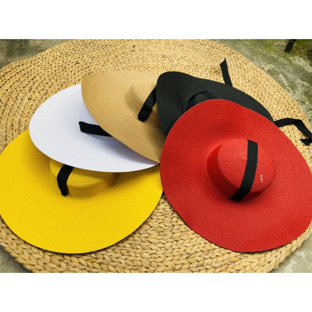Mũ cói đi biển rộng vành đầu 7cm nơ to cao cấp đóng hộp to không hỏng form - myphamdep68 [Hàng Loại 1]