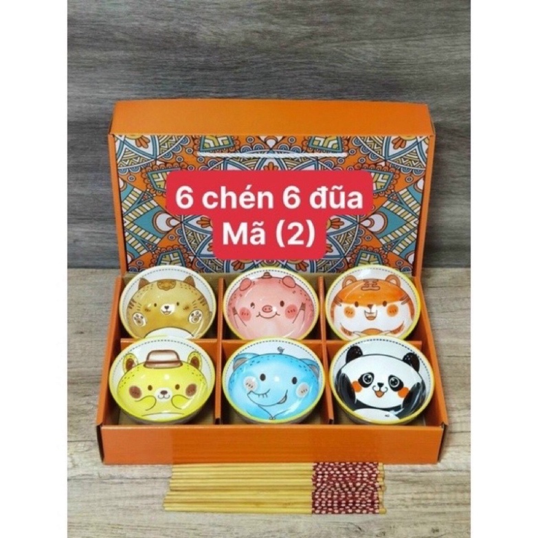 SET BỘ 6 BÁT CON KÈM 6 ĐÔI ĐŨA ĐÓNG HỘP XỊN