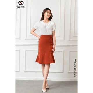 Áo sơ mi 9234 G9moza, thiết kế cổ tròn xếp nếp cổ đính hạt trang trí, chất lụa hàn thoáng mát