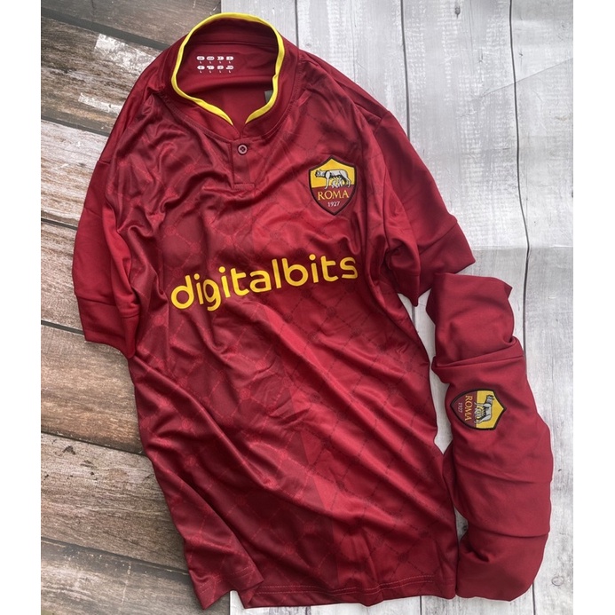 Set Bộ quần áo bóng đá vải gai mịn clb asroma màu bã trầu 2022 2023