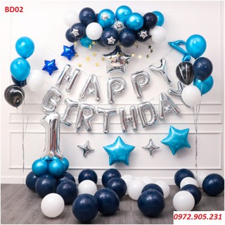 [THANH LÝ NGHỈ BÁN] Set Bóng Trang Trí Sinh Nhật Happy Birthday Xanh Trắng