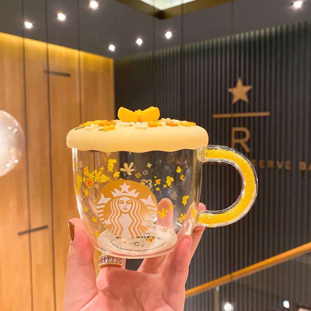 Ly Thủy Tinh Uống Cà Phê Starbucks 2021a Có Nắp Đậy Kính