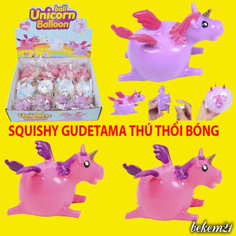 Squishy Thú Thổi Bong Bóng Hình Ngựa Pony 1 Sừng Đồ chơi Gudetama bóp trút giận,động vật thú vị cho bé