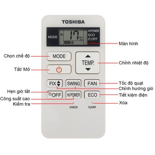 REMOTE MÁY LẠNH TOSHIBA NGẮN TRẮNG