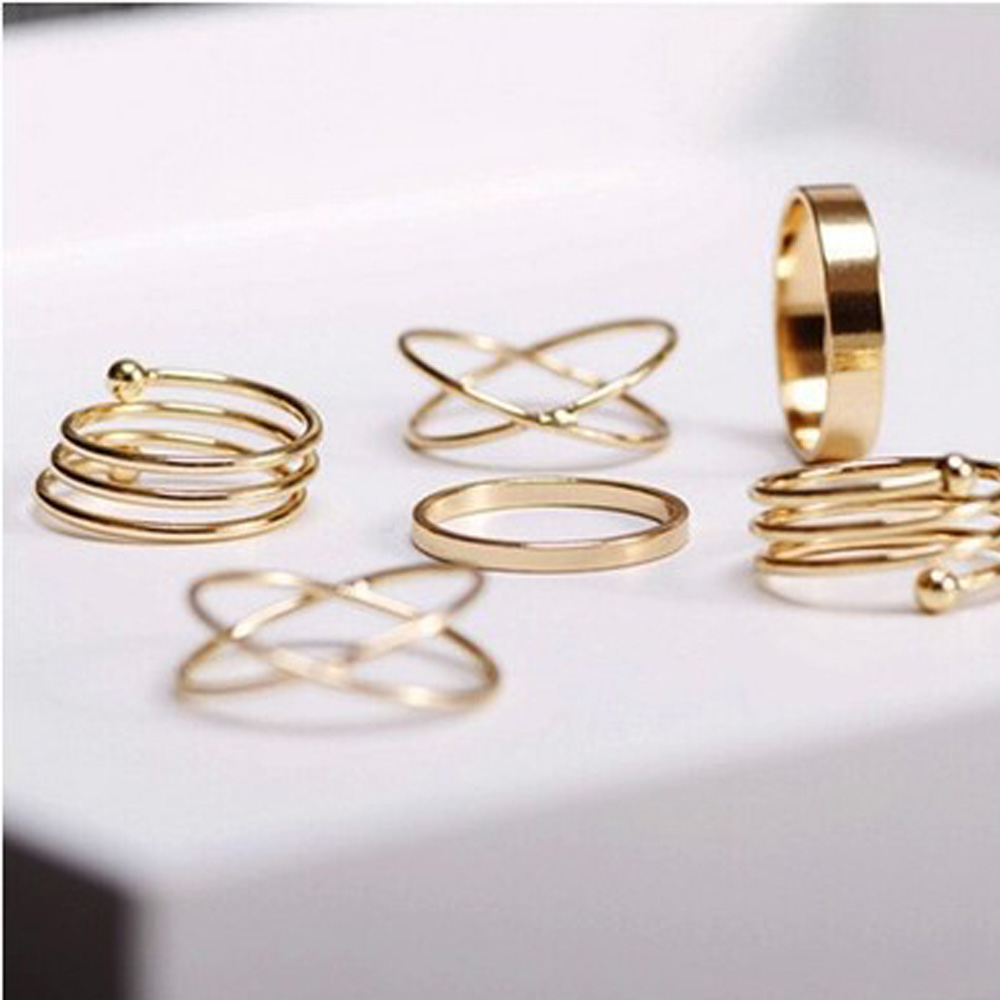 Bộ 6 nhẫn đeo khớp ngón tay nhiều màu sắc kiểu dáng thời trang dành cho nữ