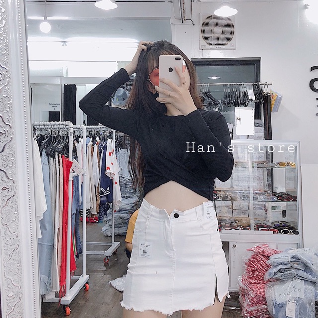 SALE LỖ_ Quần váy jean trắng đen có khoá cạnh | BigBuy360 - bigbuy360.vn