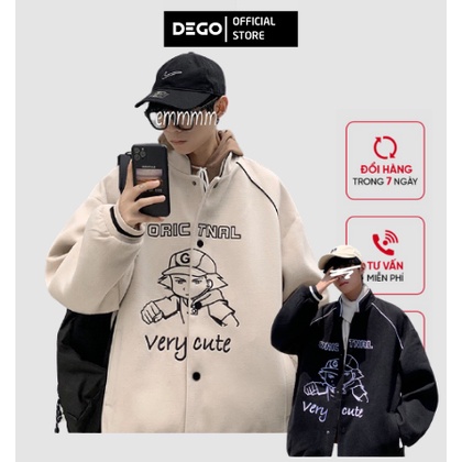 Áo bomber ORICTNAL phom rộng unisex DEGO Áo khoác ngoài nam nữ mặc thu đông style hàn quốc