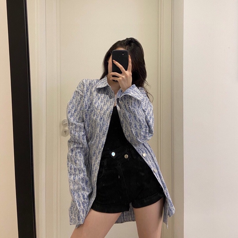 Áo sơ mi jacquard dài tay hoạ tiết logo thương hiệu Dior CD cao cấp