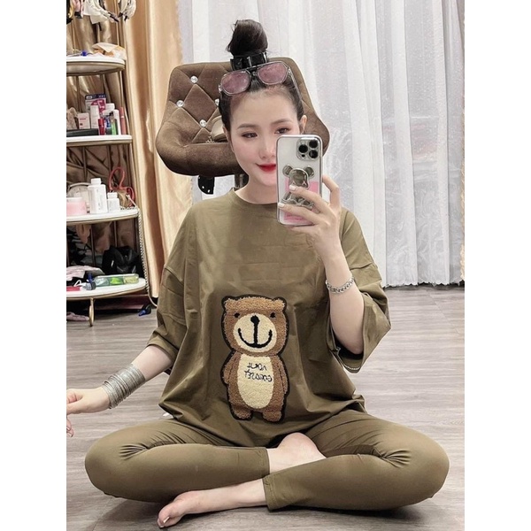 Set bộ cotton thêu gấu tay lỡ