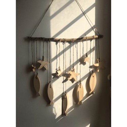 Set Dreamcatcher Cá Gỗ Và Sao Biển Từ Gỗ Thông Tư Nhiên Trang Trí Phòng Bé. Decor Không Gian Mới Lạ