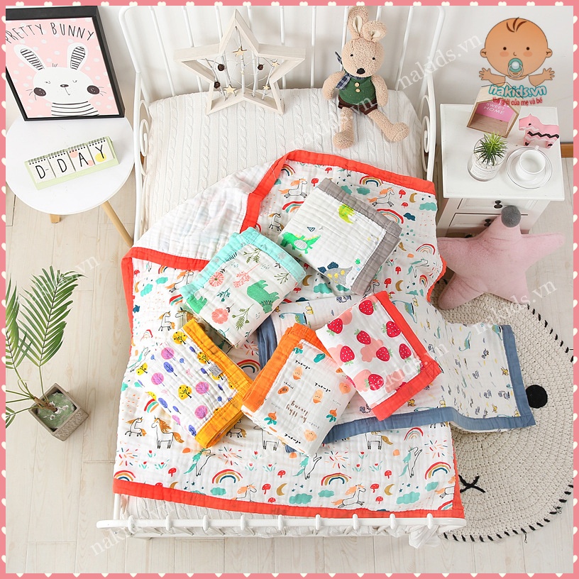 Khăn, Chăn Xô Bo Viền 6 Lớp Khổ Rộng 🍀FREESHIP🍀 Chất Liệu 100% cotton Cao Cấp Mềm Mại, Nhiều Họa Tiết Cho Bé