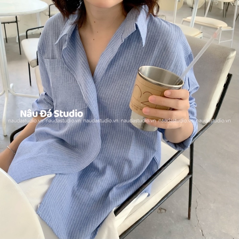 ÁO SƠ MI CỔ VEST LỆCH TÀ HÀN QUỐC (ảnh thật) - NÂU ĐÁ STUDIO.