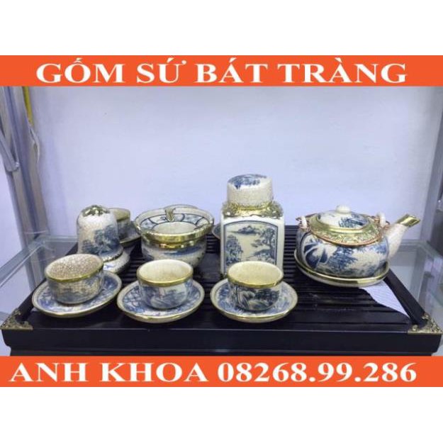 Ấm chén dáng Nhật men rạn bọc đồng giả cổ full - Gốm sứ Bát Tràng Anh Khoa