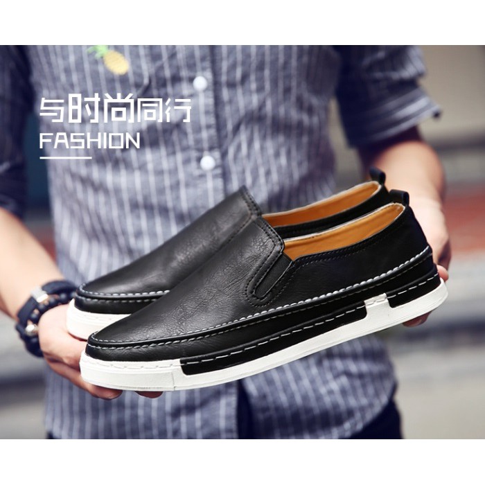 🆅 Giày SLIP-ON Da Nam 🅲17 ( ĐEN ) Hot FASHION FULL BOX