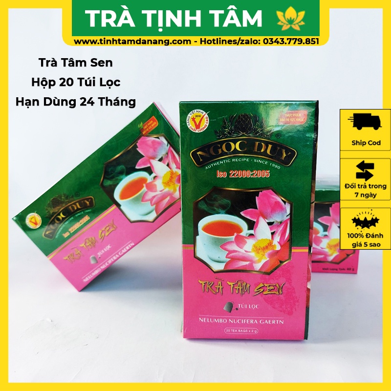 Trà tâm tim sen túi lọc Ngọc Duy sấy khô hộp 40gr 20 túi lọc Tịnh Tâm cao cấp giúp dễ ngủ và ngủ ngon giấc