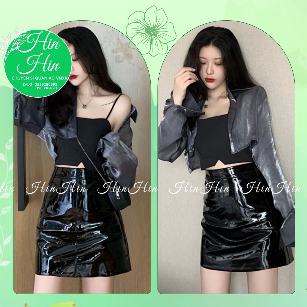 [Quà tặng kèm là 1c dây tóc xinh xắn] [Hàng chuẩn] Chân váy chữ A da bóng QC cao cấp-(Có Video-hình thật) -HinHin