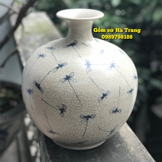Bình hút Tài Lộc Gốm sứ Bát Tràng cao cấp Men rạn vẽ hoạ tiết chuồn kim