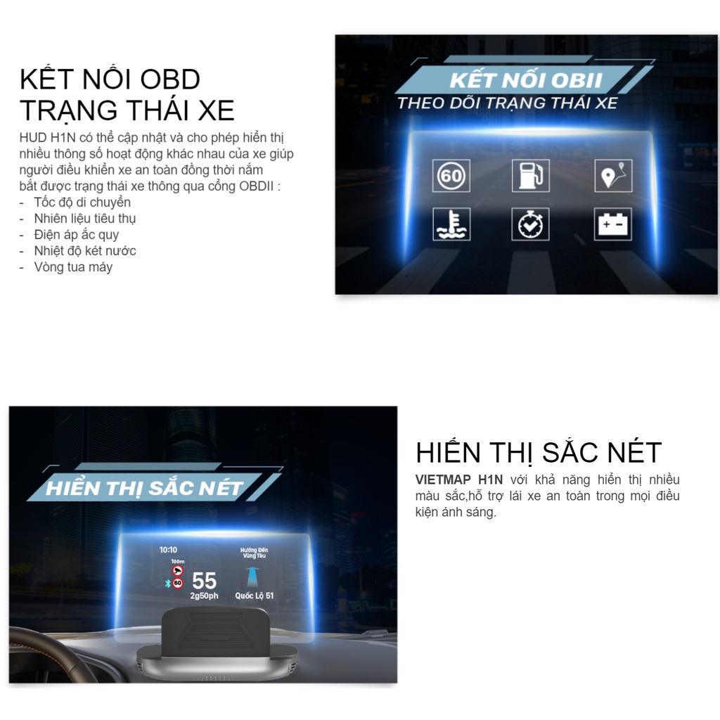 VIETMAP HUD H1N - Màn Hình Hiển Thị Thông Minh