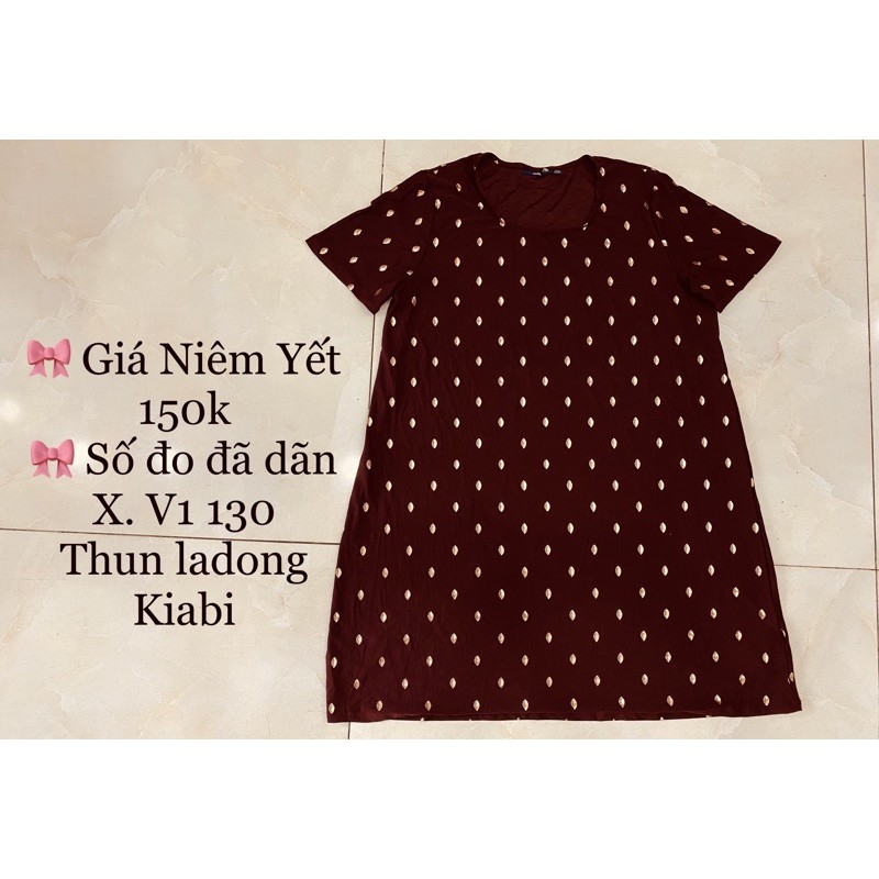Đầm thun nâu lá vàng vnxk phom xoè