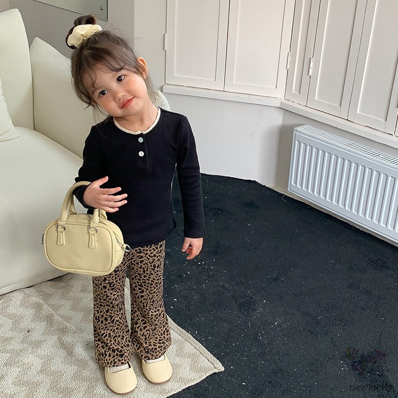 Quần Dài Ống Loe Họa Tiết Sọc Caro Phong Cách Retro Hàn Quốc Cho Bé Gái