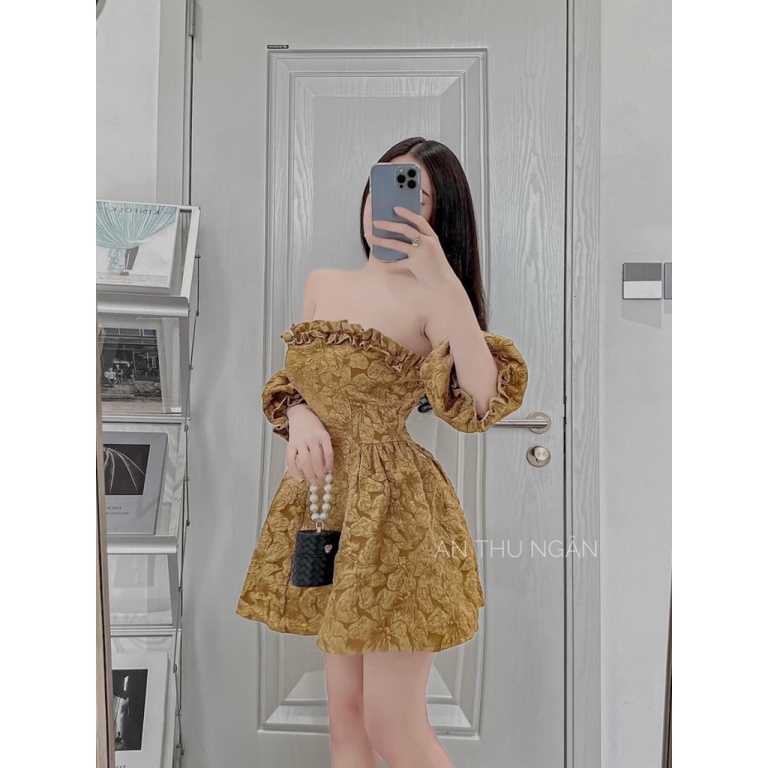 ĐẦM XÒE NỮ GẤM TRỄ VAI HÀNG THIẾT KẾ SIU XINH