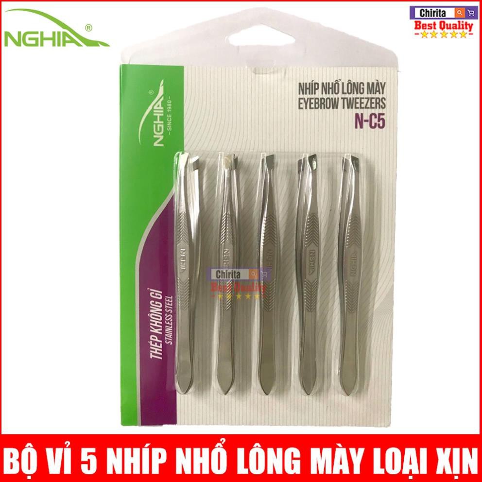 Bộ Vỉ 5 Nhíp Nhổ Lông Mày Chất Liệu INOX N-C5 LOẠI XỊN - Chính Hiệu Nghĩa