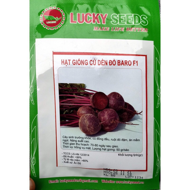 Hạt giống CỦ DỀN (Đỏ) 5Gram,hạt nhanh mọc