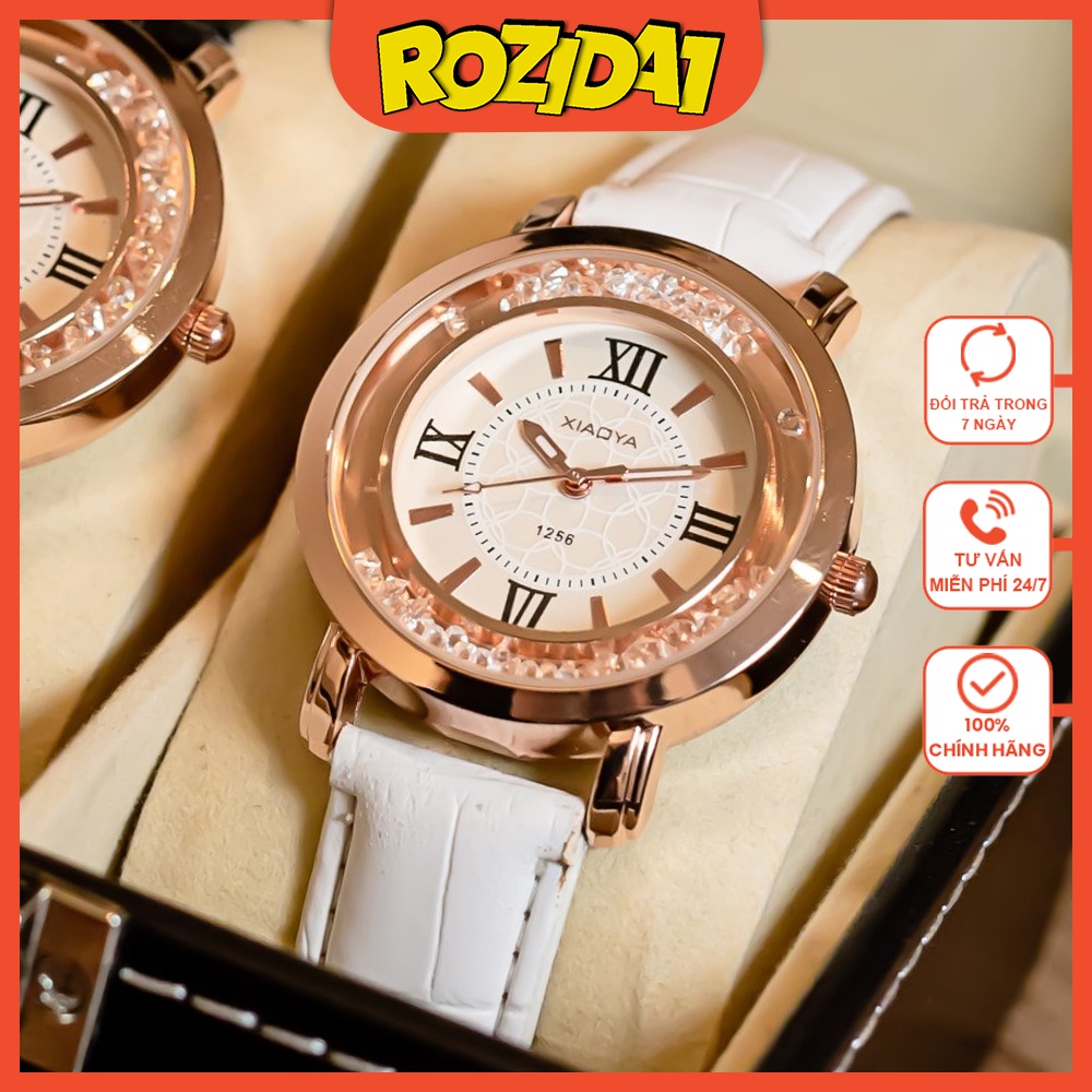 Đồng hồ nữ đẹp dây da chính hãng xiaoya cao cấp giá rẻ mặt tròn chống nước Rozida'1 DH01