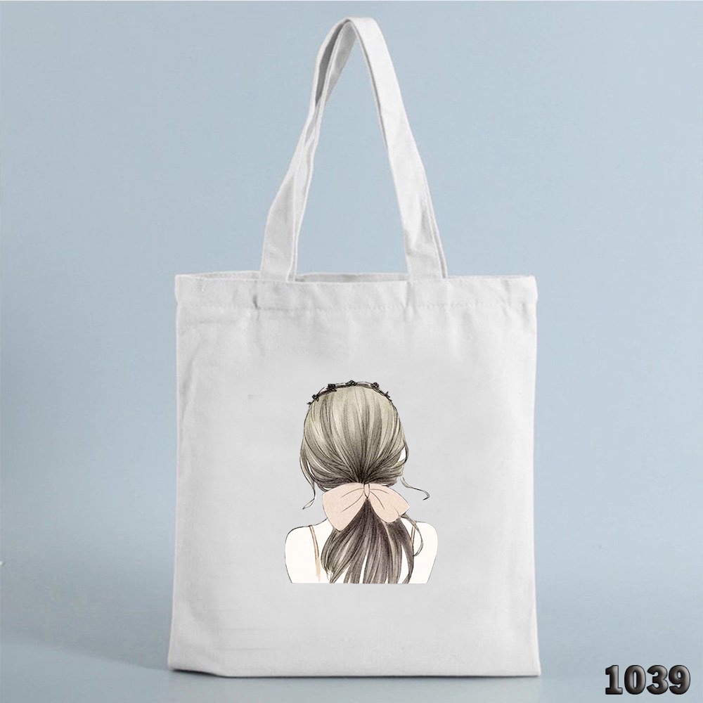 Túi Tote Túi Vải Canvas Trắng In Hình Cô Gái Quay Lưng Dễ Thương 1039 Hàng May Công Ty Chuẩn Đẹp