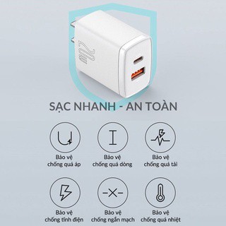 Củ sạc nhanh Baseus 20w [ BH 6 tháng ] QC 3.0 cổng sạc type - C và USB - Củ sạc nhanh Baseus 20w An Toàn, Tiện Dụng